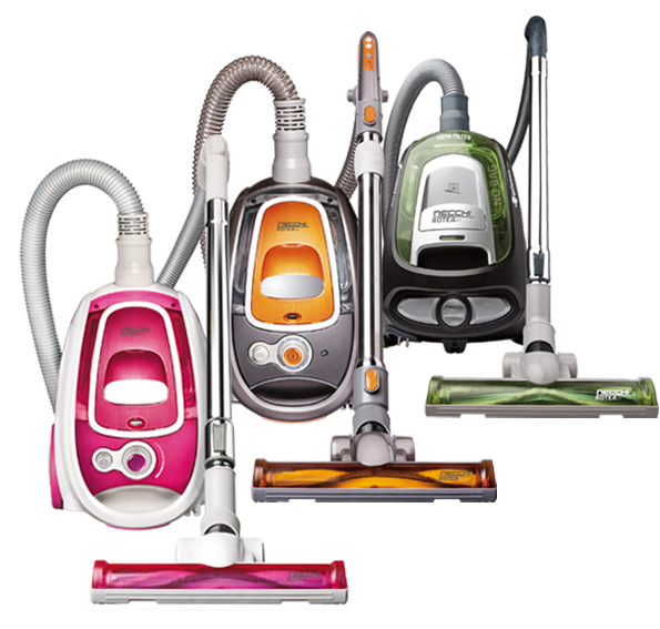 El aspirador sin bolsa ciclónico Necchi Rotea R3 con cepillo aspirante y giratorio consigue el 30% más de recogida de polvo y el 50% más de eficiencia  